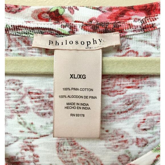 Philosophy Pima Cotton Short Sleeve Pink Floral Top Women's XL - Picture 4 of 7